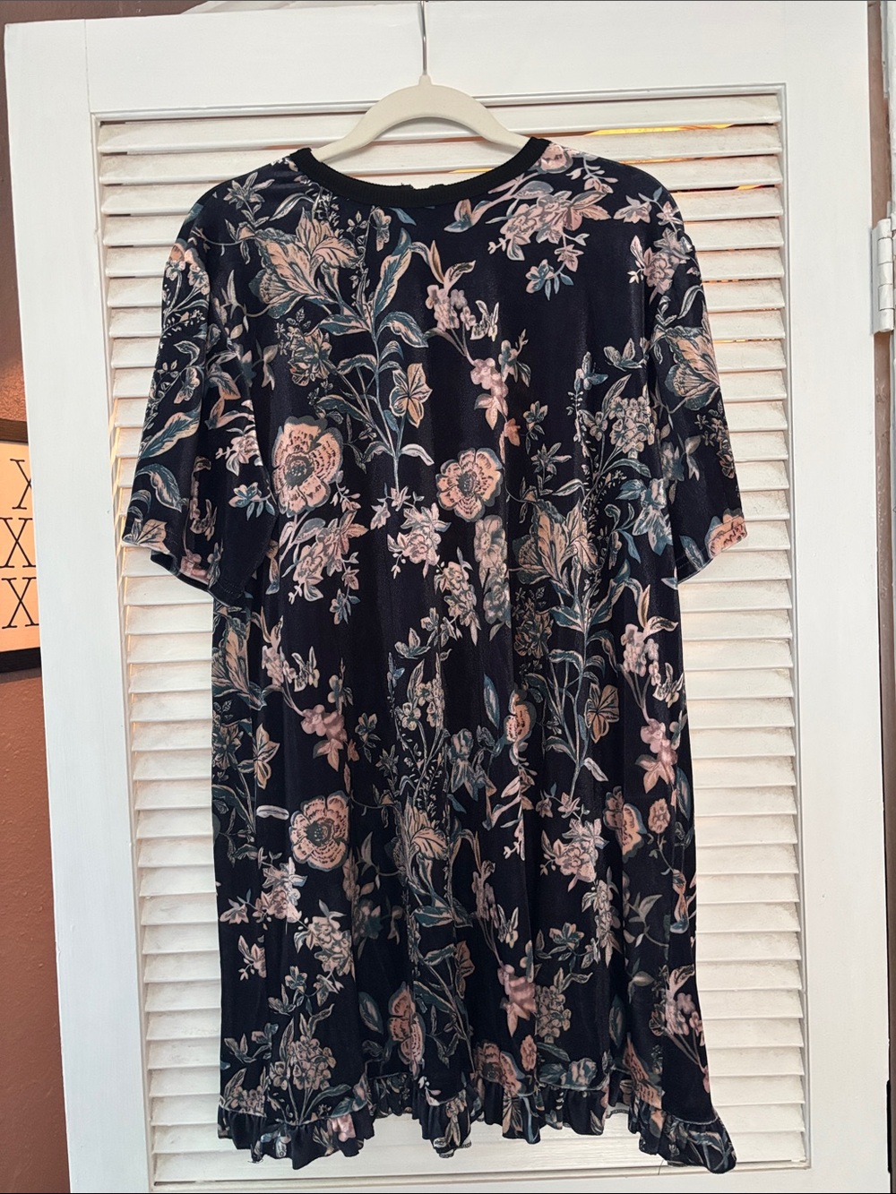 Black Floral Short Sleeve Swing Dress with Pink & Green Print